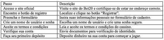 Como se cadastrar no cassino Bet20 Brasil
