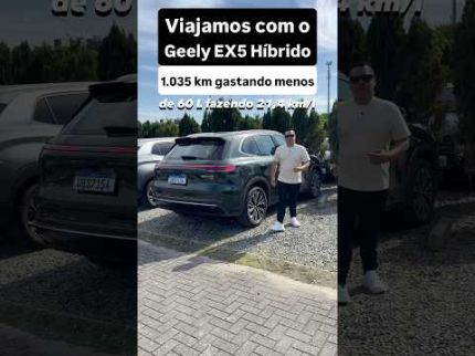 Viajamos com o Geely EX5 Híbrido. 1.035 km gastando menos de 60 L fazendo 21,4km/l.